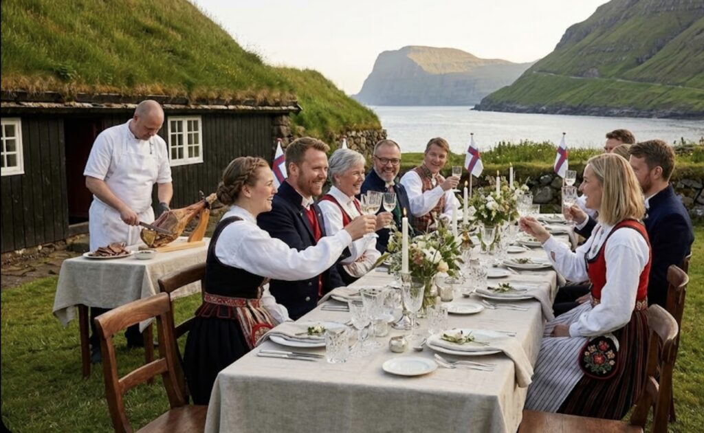 Ólavsøka är Färöarnas mest efterlängtade folkfest och tillika nationaldag (28–29 juli), då det traditionella färöiska torkade lammköttet aldrig saknas på matbordet. (NordenBladet)